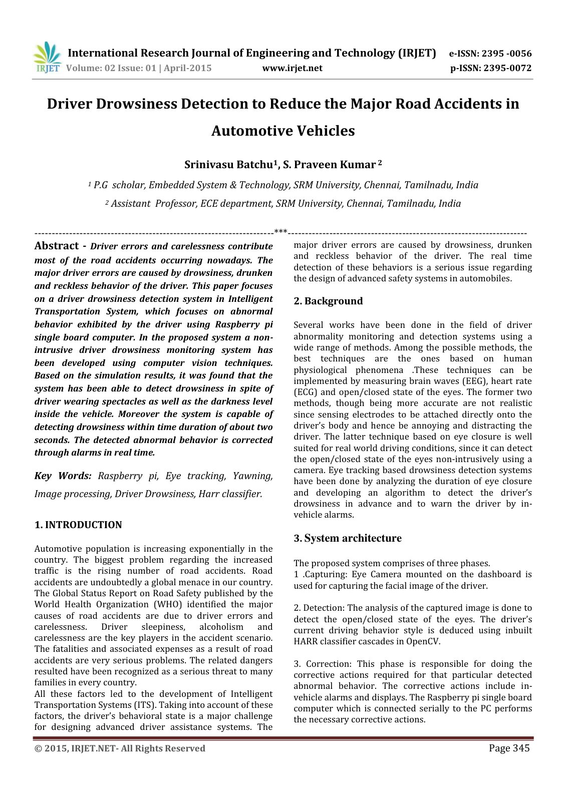 First page of Driver Drowsiness Detection to Reduce the Major Road Accidents in Automotive Vehicles