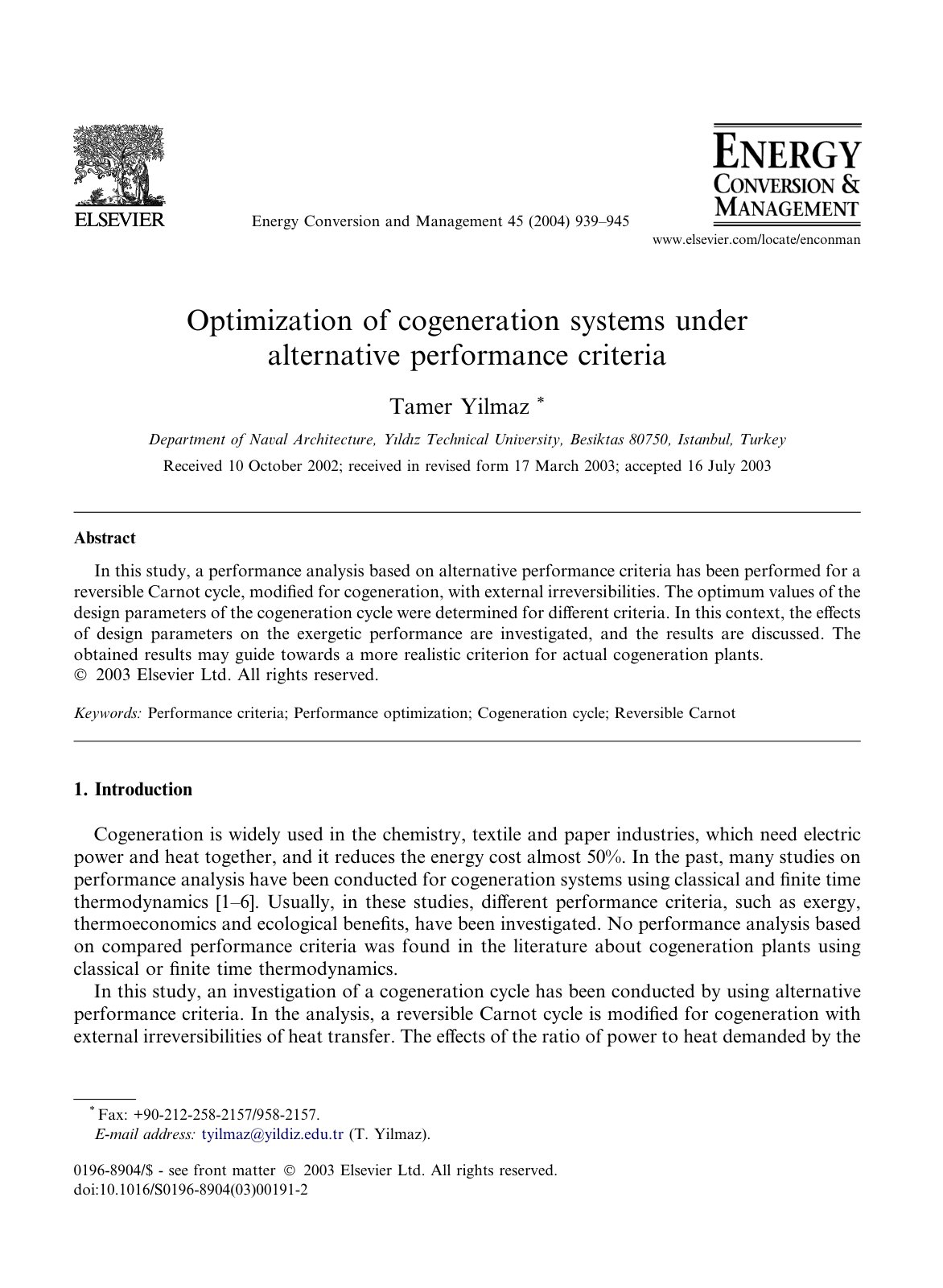First page of Optimization of cogeneration systems und