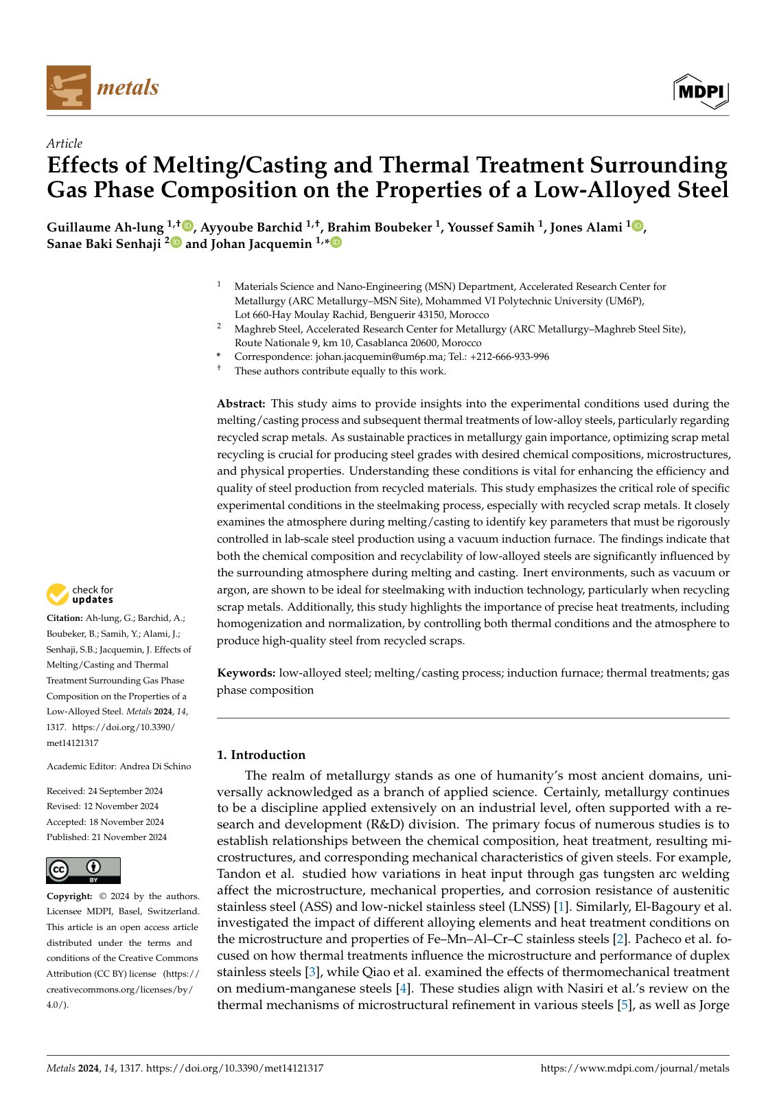 First page of 2024 Ah lung Casting Atmosphere Low Alloy Steel