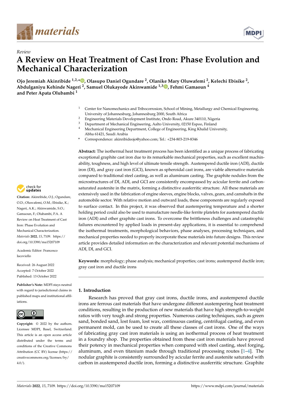 First page of A Review on Heat Treatment of Cast Iron: Phase Evolution and Mechanical Characterization