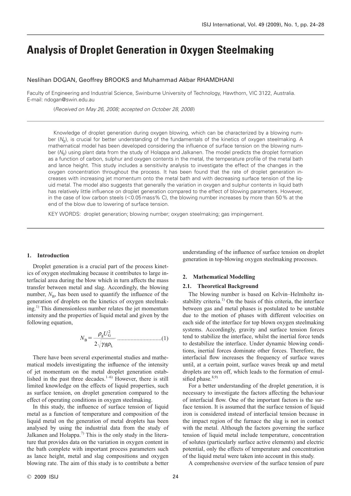 First page of 044 Analysis of Droplet Generation in Oxygen Steelmaking