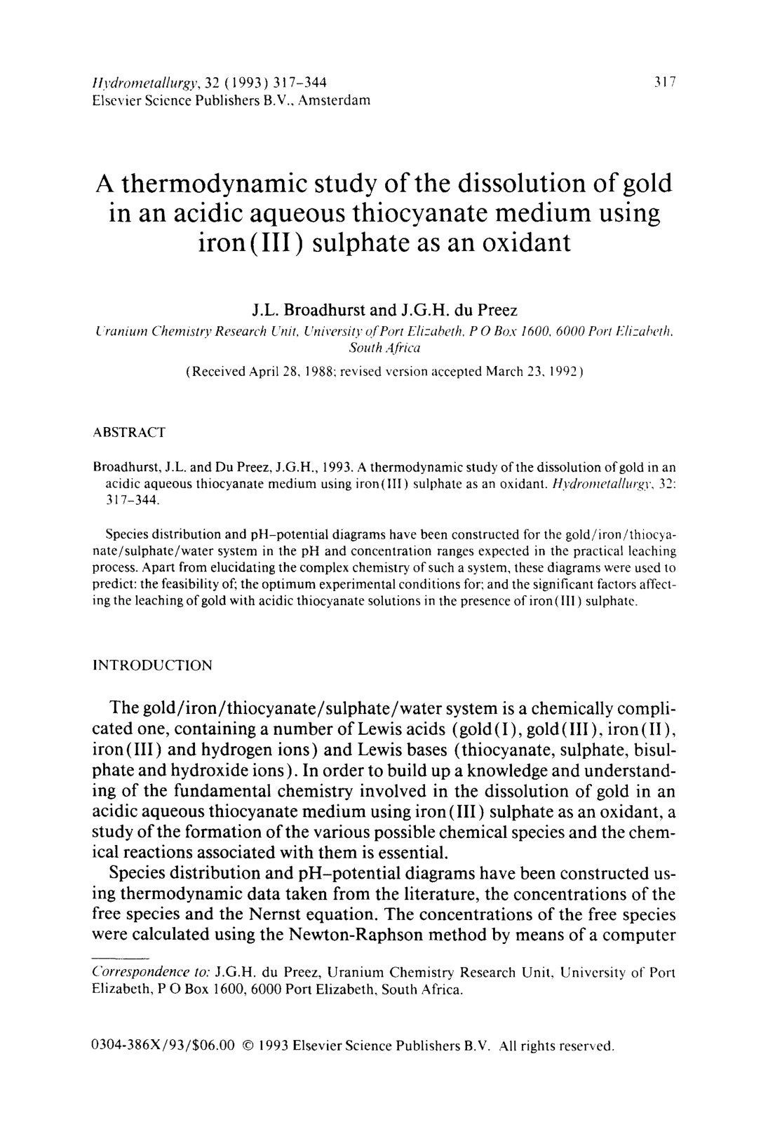First page of A thermodynamic study of the dissolution