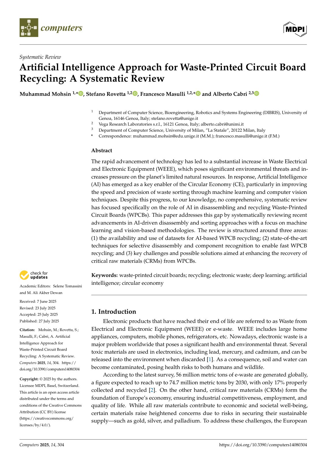 First page of Artificial Intelligence Approach for Waste-Printed Circuit Board Recycling: A Systematic Review