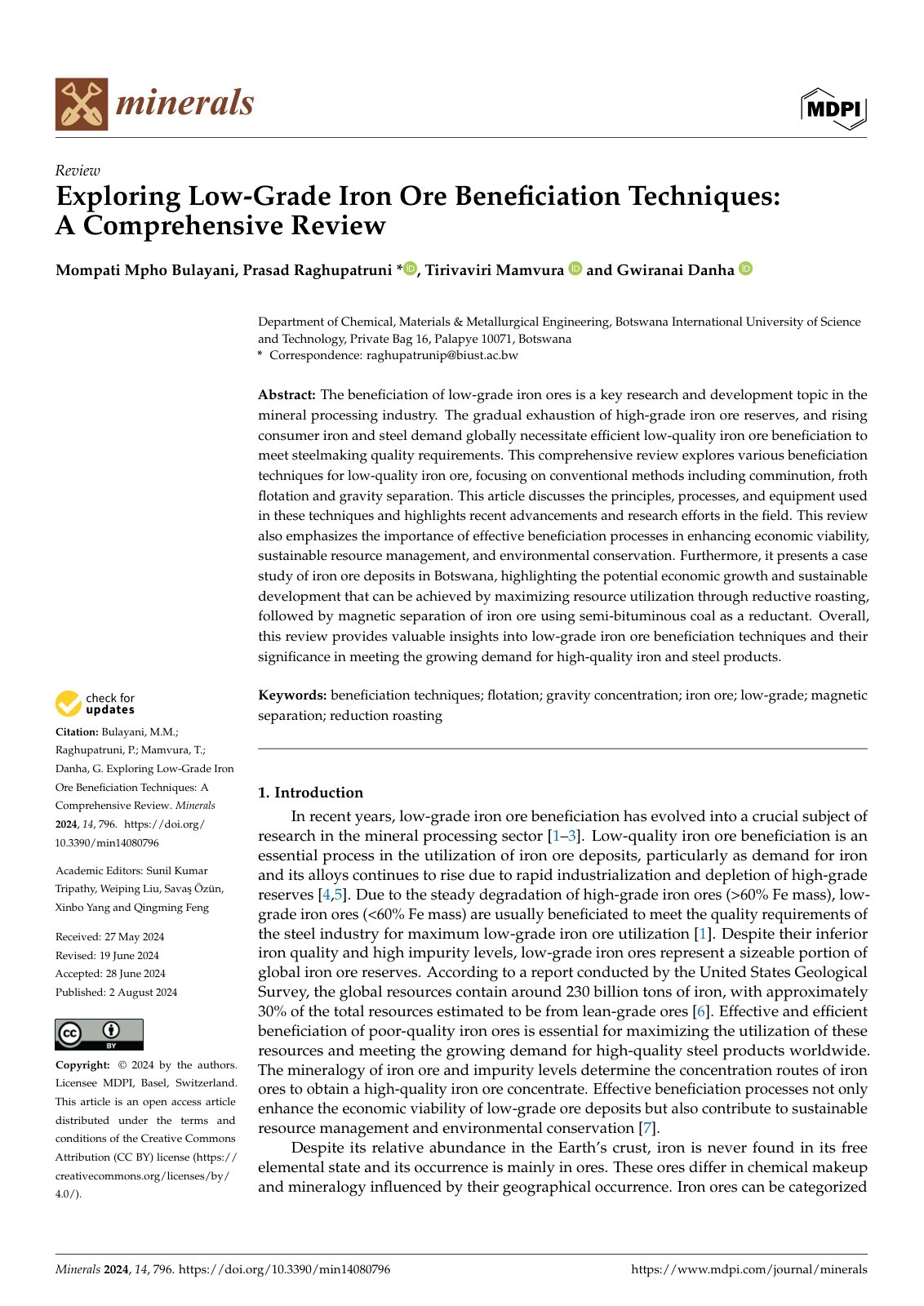First page of Exploring Low-Grade Iron Ore Beneficiation Techniques: A Comprehensive Review