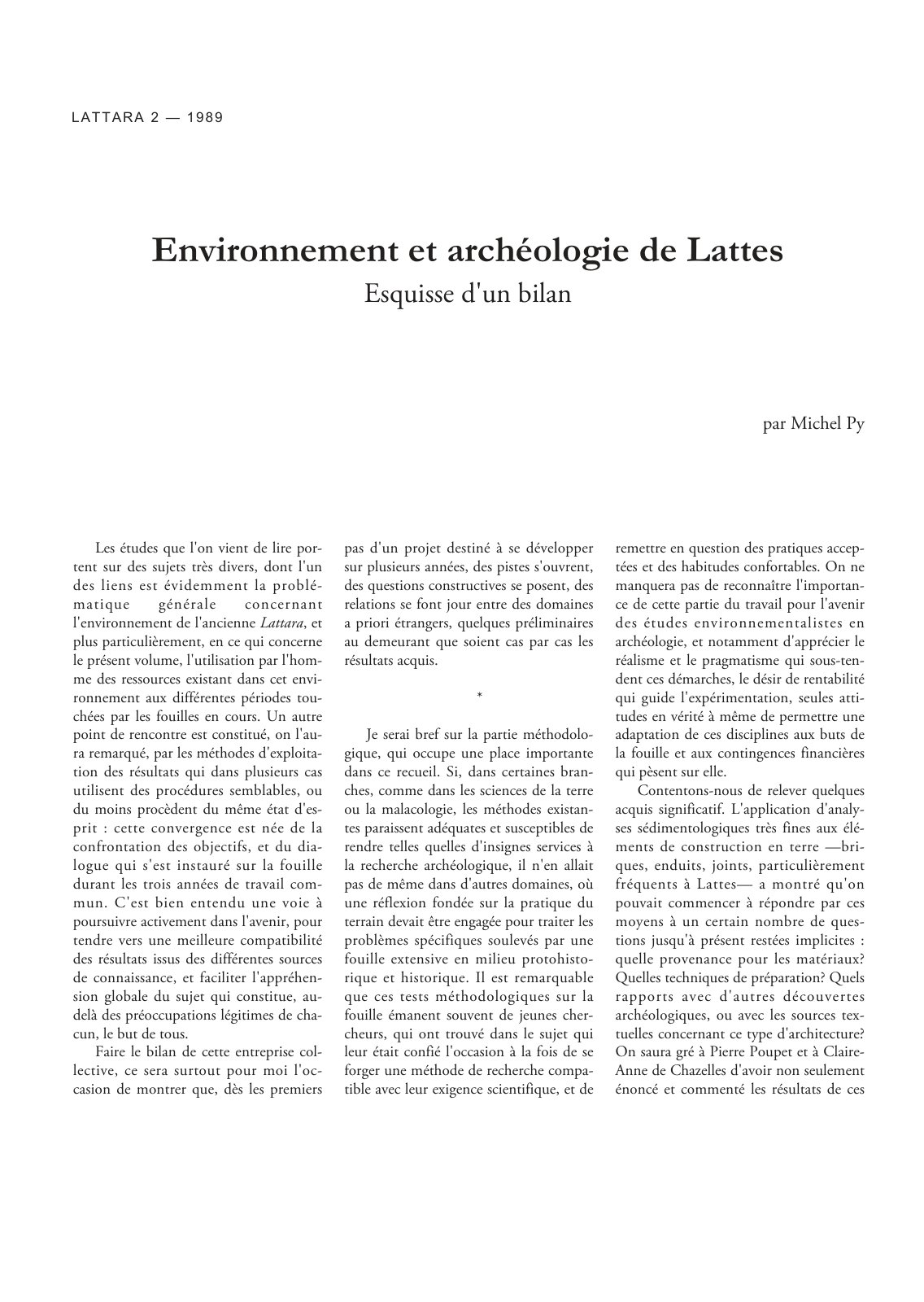 First page of Les études sur l'environnement de l'ancienne Lattara