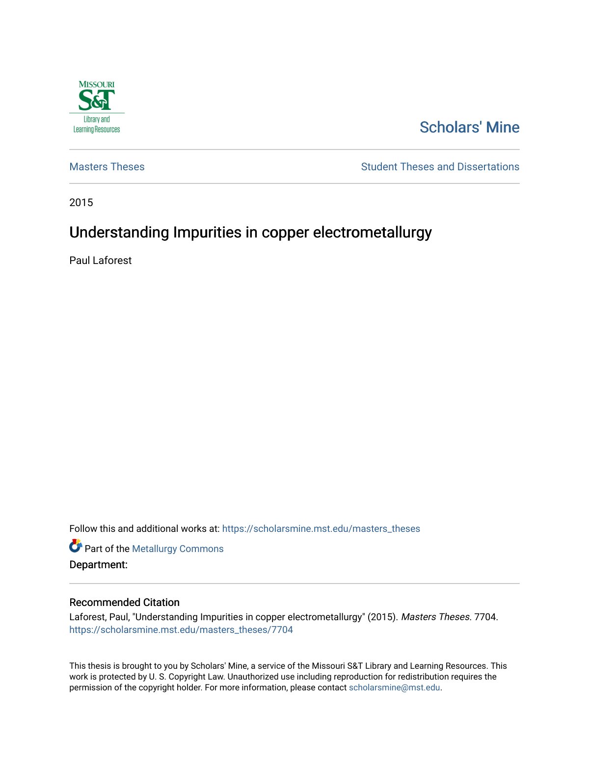 First page of Understanding Impurities in copper electrometallurgy