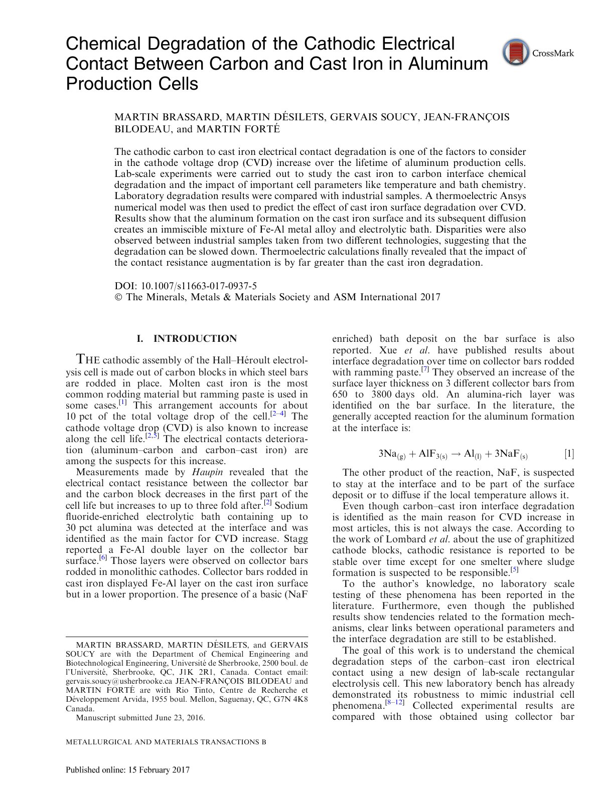 First page of Chemical Degradation of the Cathodic Ele