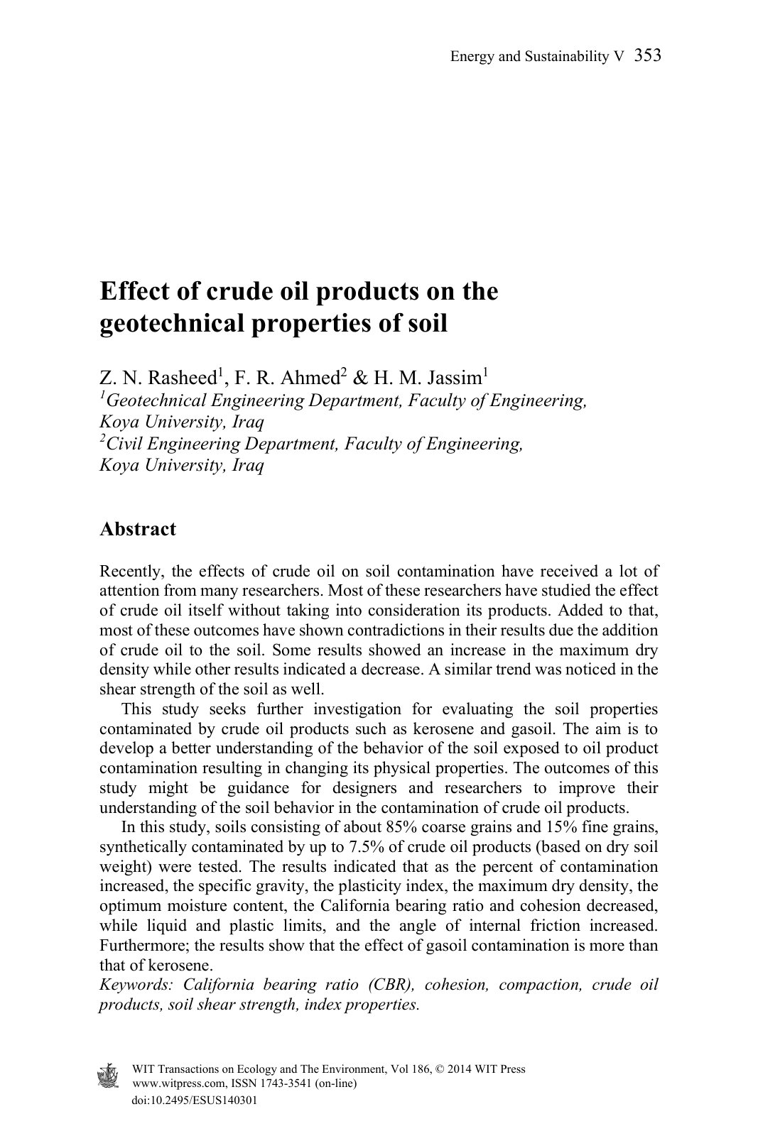 First page of Effect of crude oil products on the geot