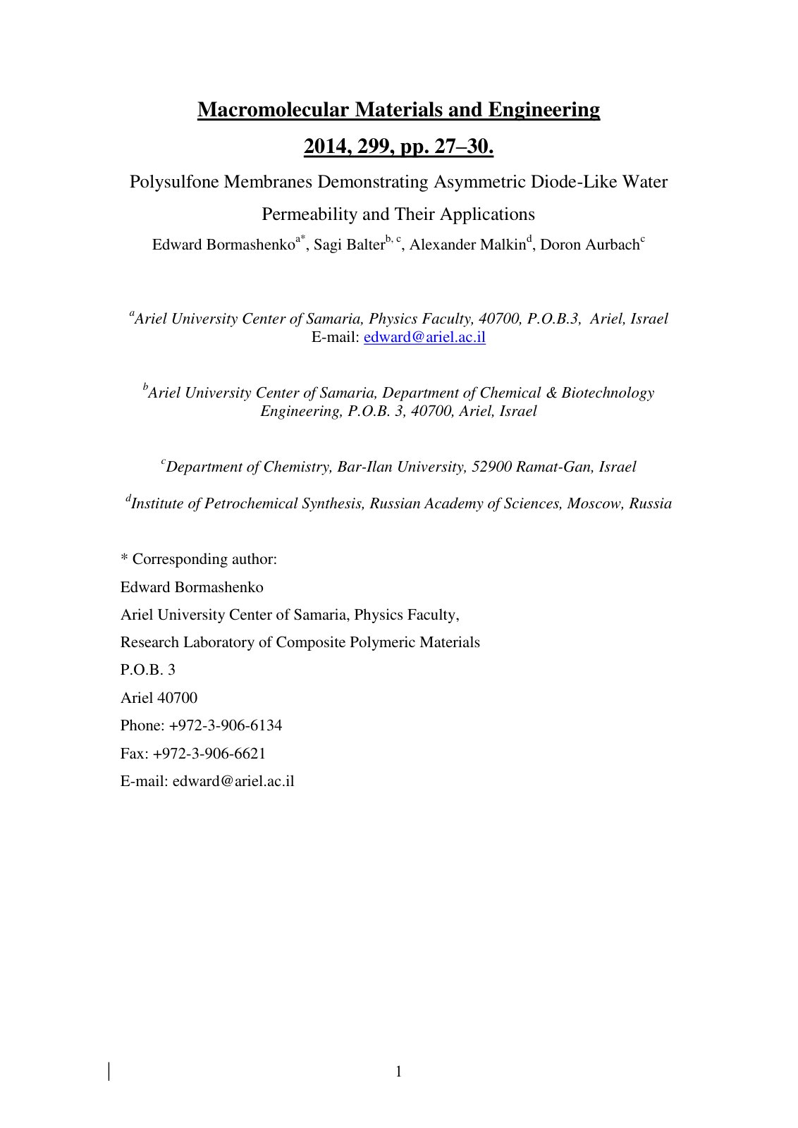 First page of Polysulfone Membranes Demonstrating Asym