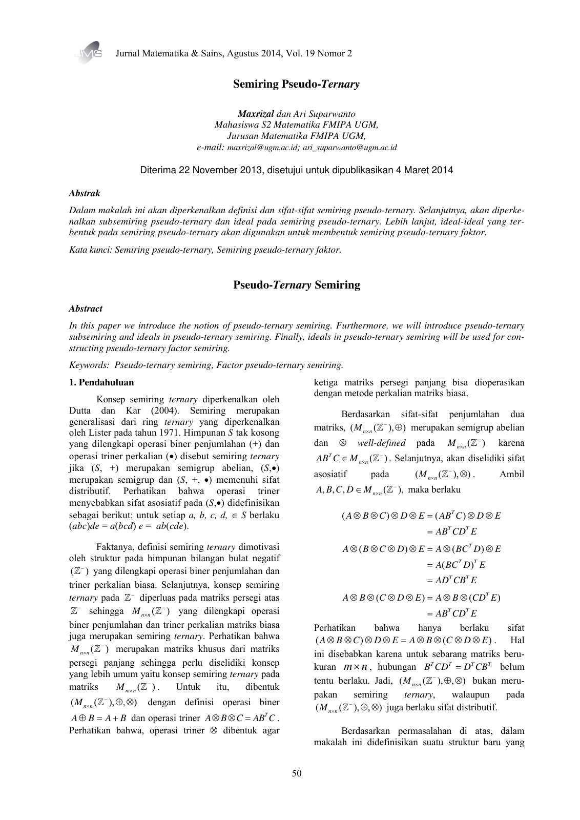 First page of Semiring Pseudo Ternary