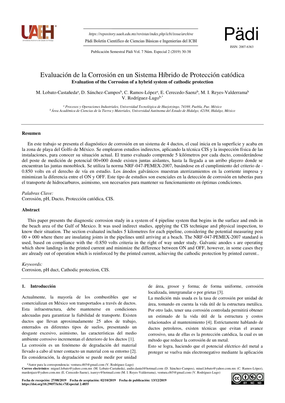 First page of Evaluacion de la Corrosion en un Sistema