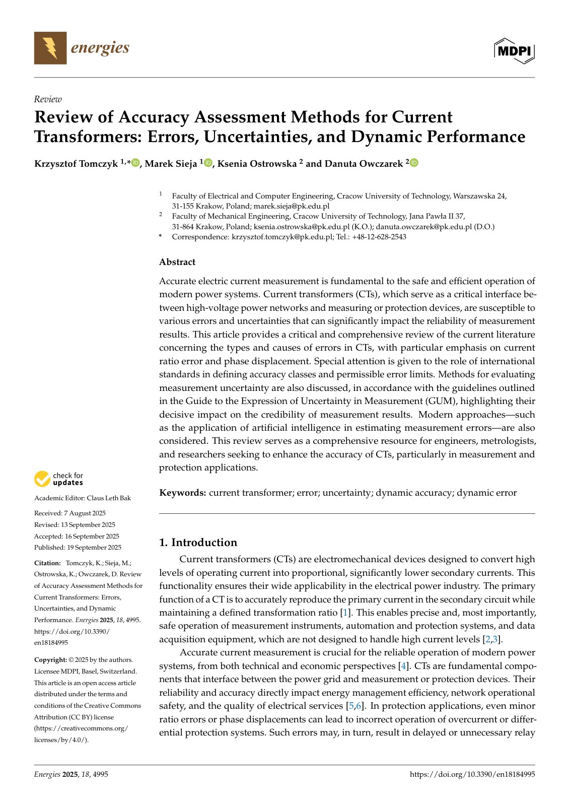 First page of Review of Accuracy Assessment Methods for Current 