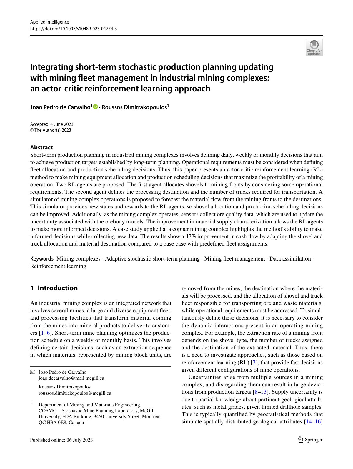 First page of Integrating short term stochastic produc