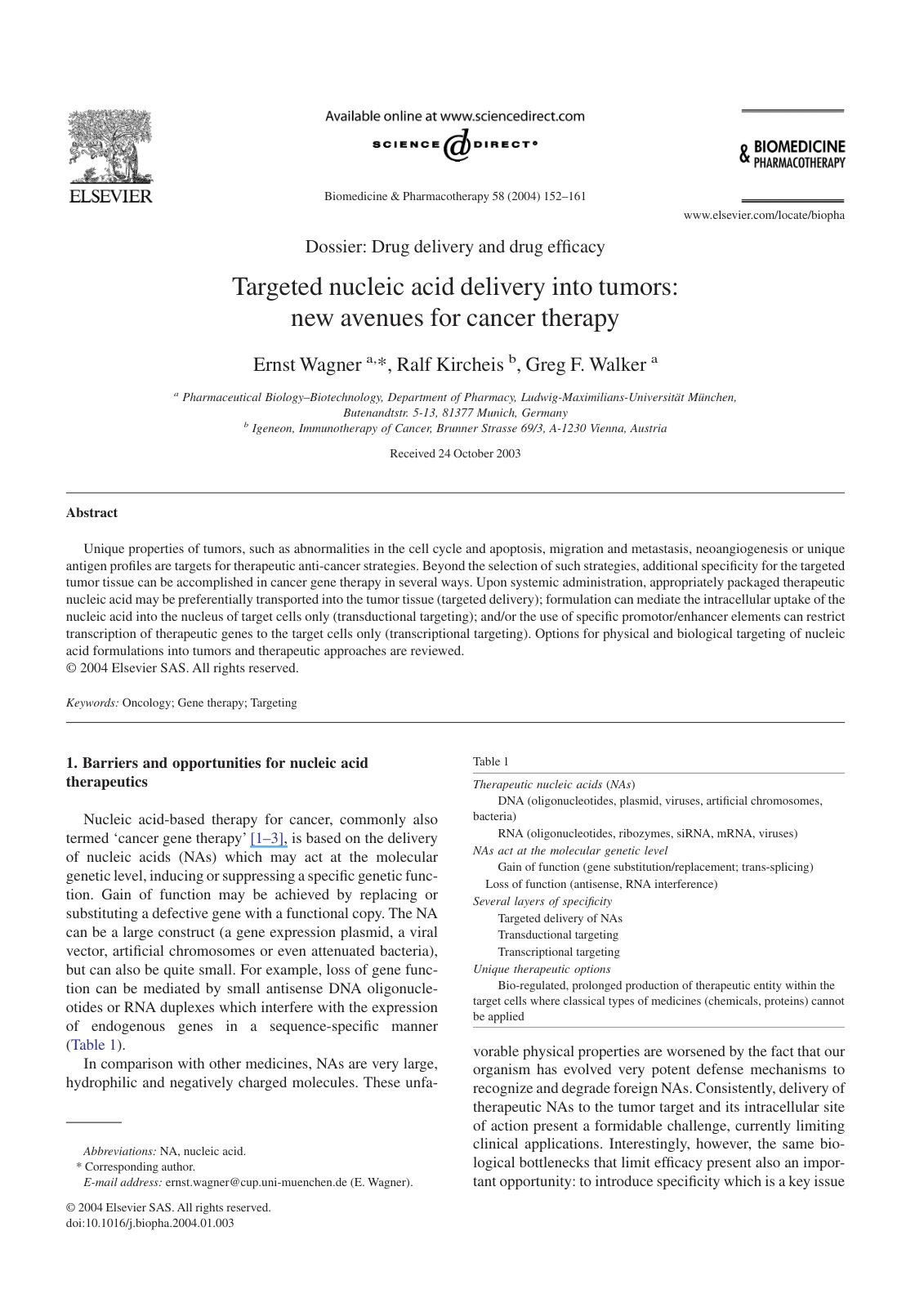 First page of Targeted nucleic acid delivery into tumo