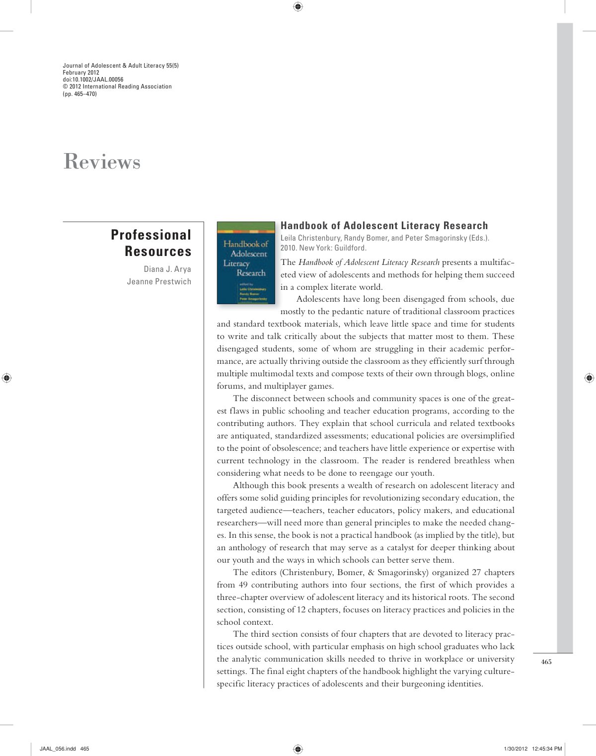 First page of A review of the Handbook of Adolescent L