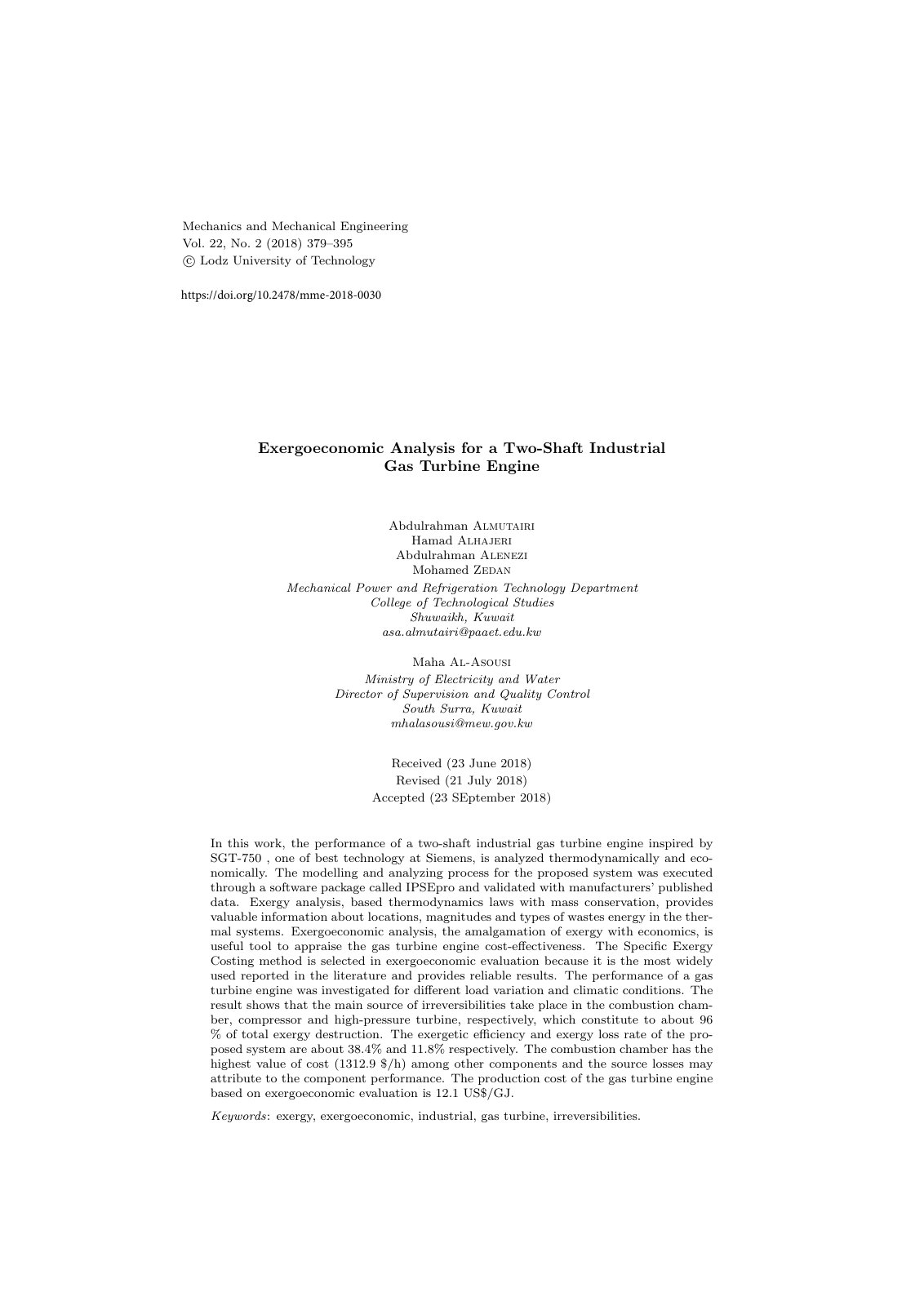 First page of Exergoeconomic Analysis for a Two Shaft