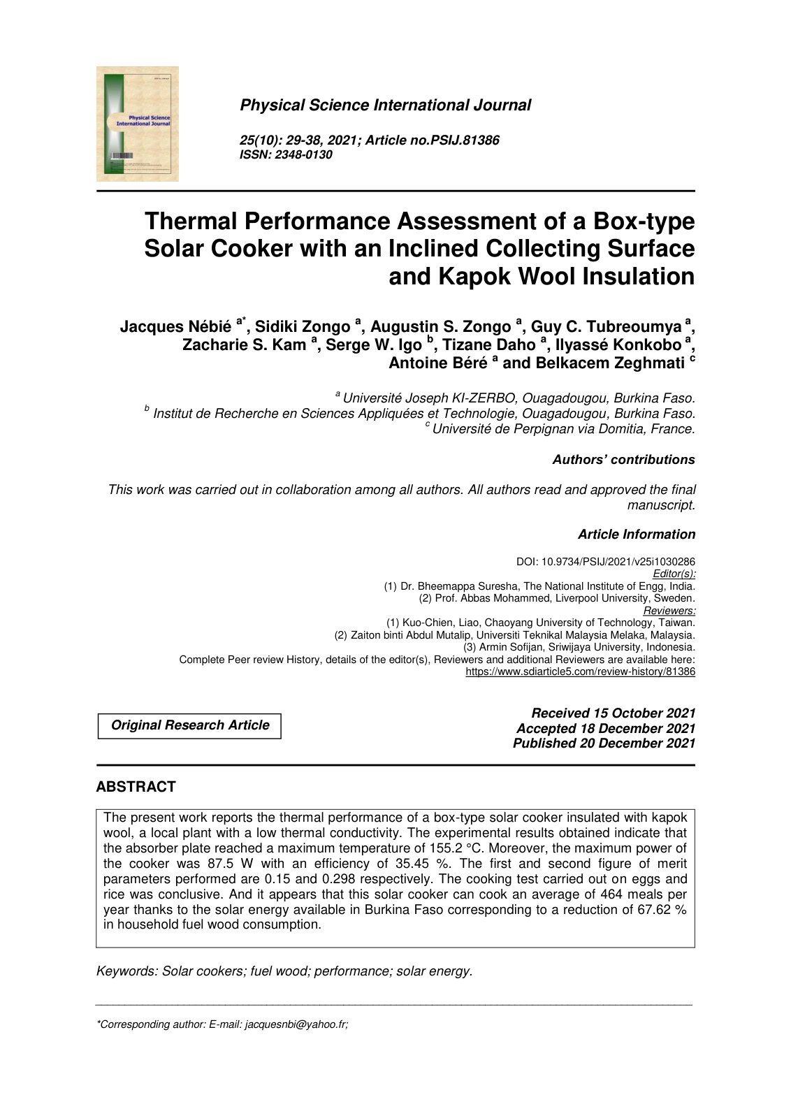First page of Thermal Performance Assessment of a Box