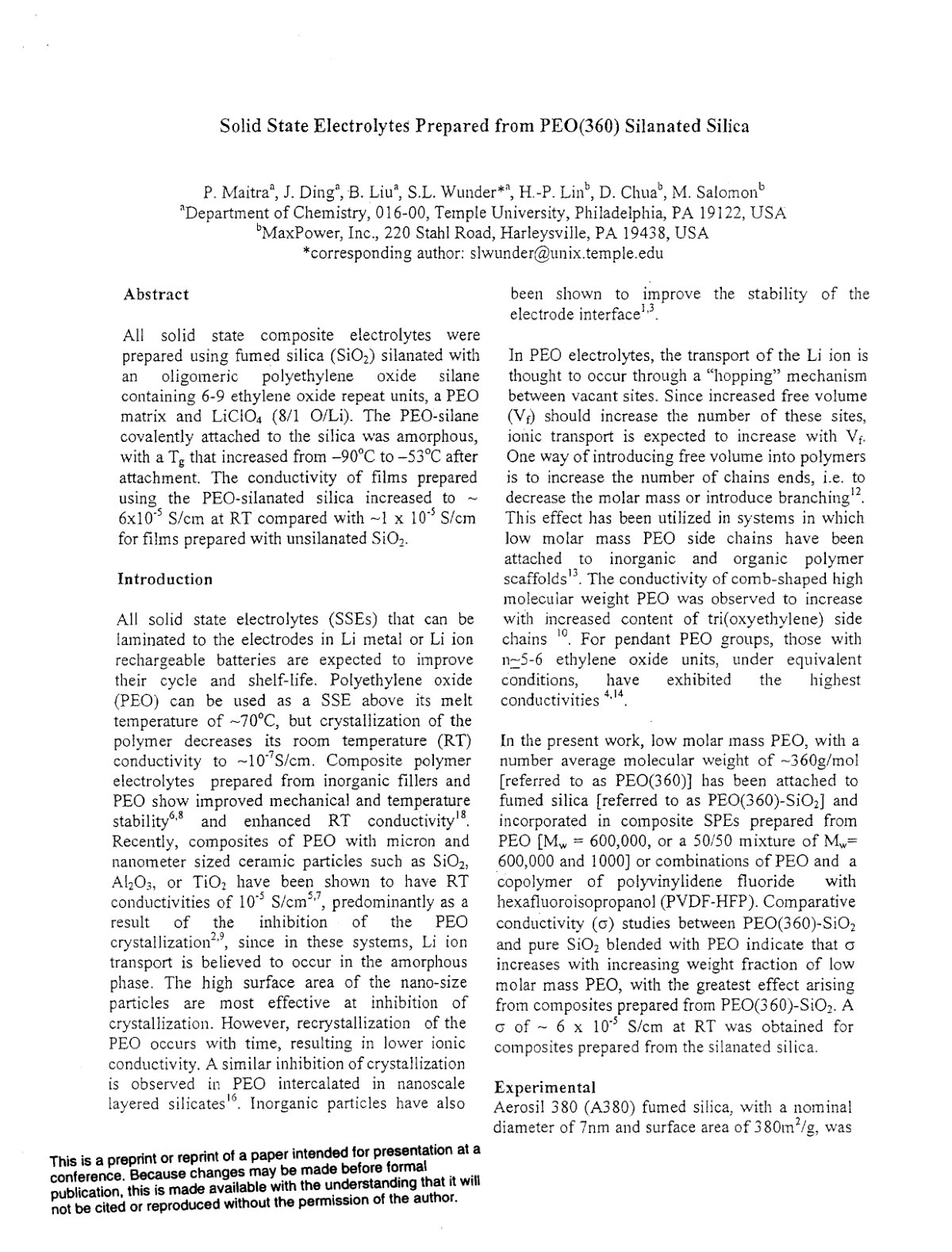 First page of Solid State Electrolytes Prepared from P