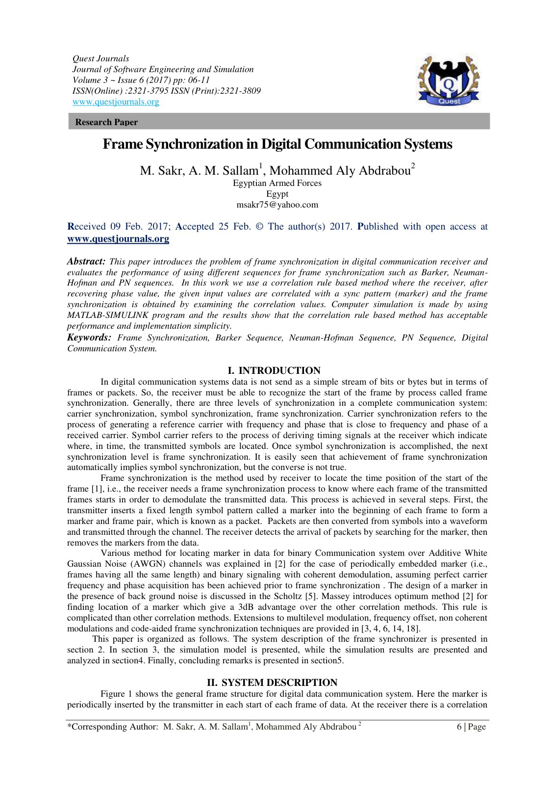 First page of Frame Synchronization in Digital Communi