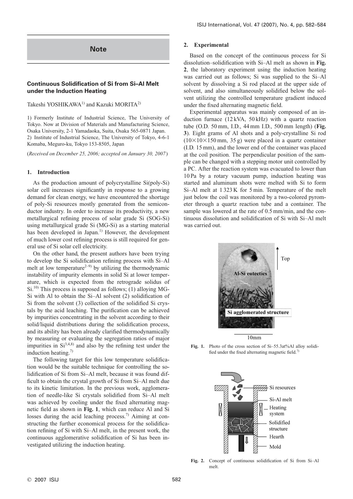 First page of Continuous Solidification of Si from Si