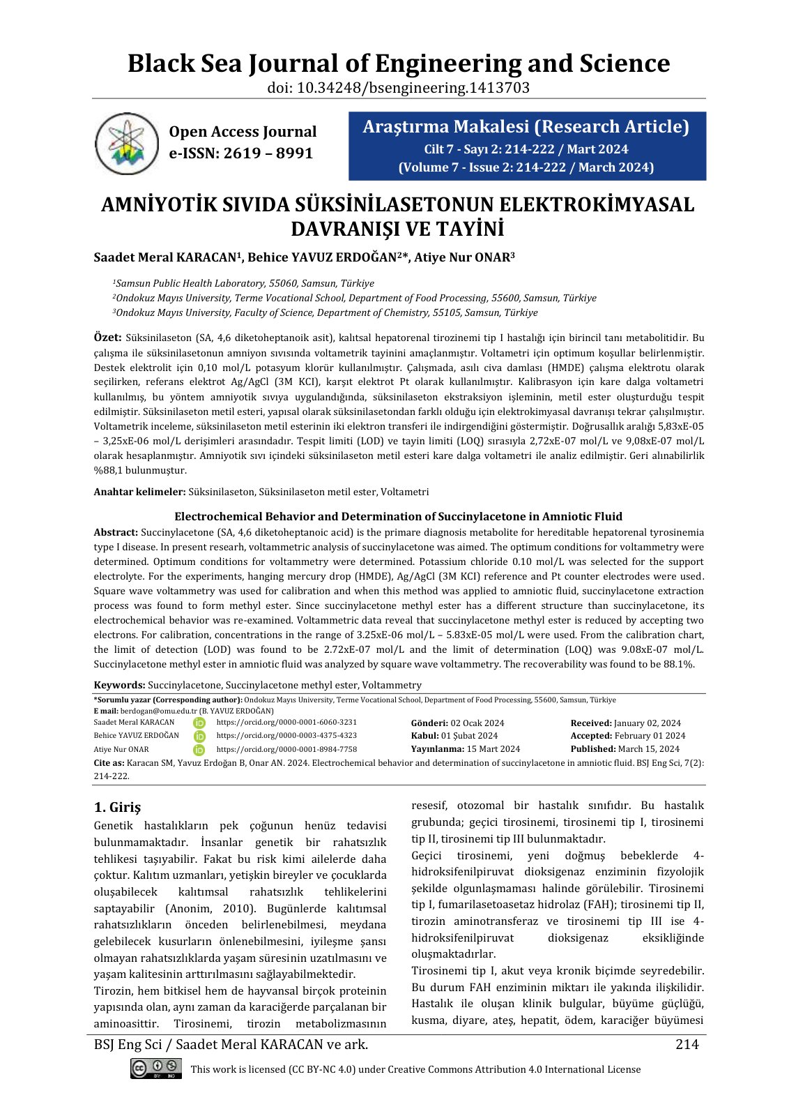 First page of AMNİYOTİK SIVIDA SÜKSİNİLASETONUN ELEKTROKİMYASAL DAVRANIŞI VE TAYİNİ