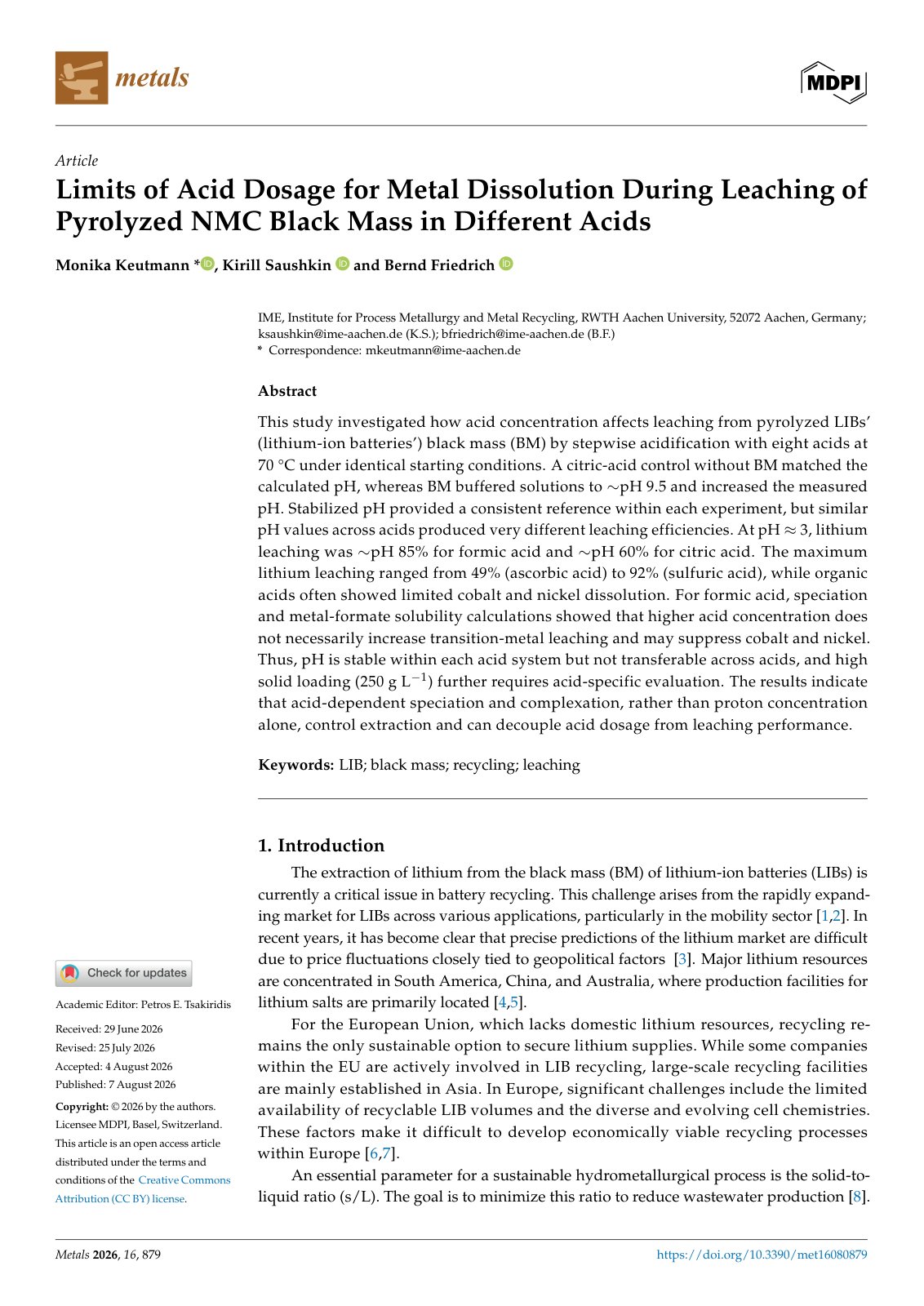 First page of 2026   Keutmann   Acid dosage limits for pyrolyzed NMC black mass