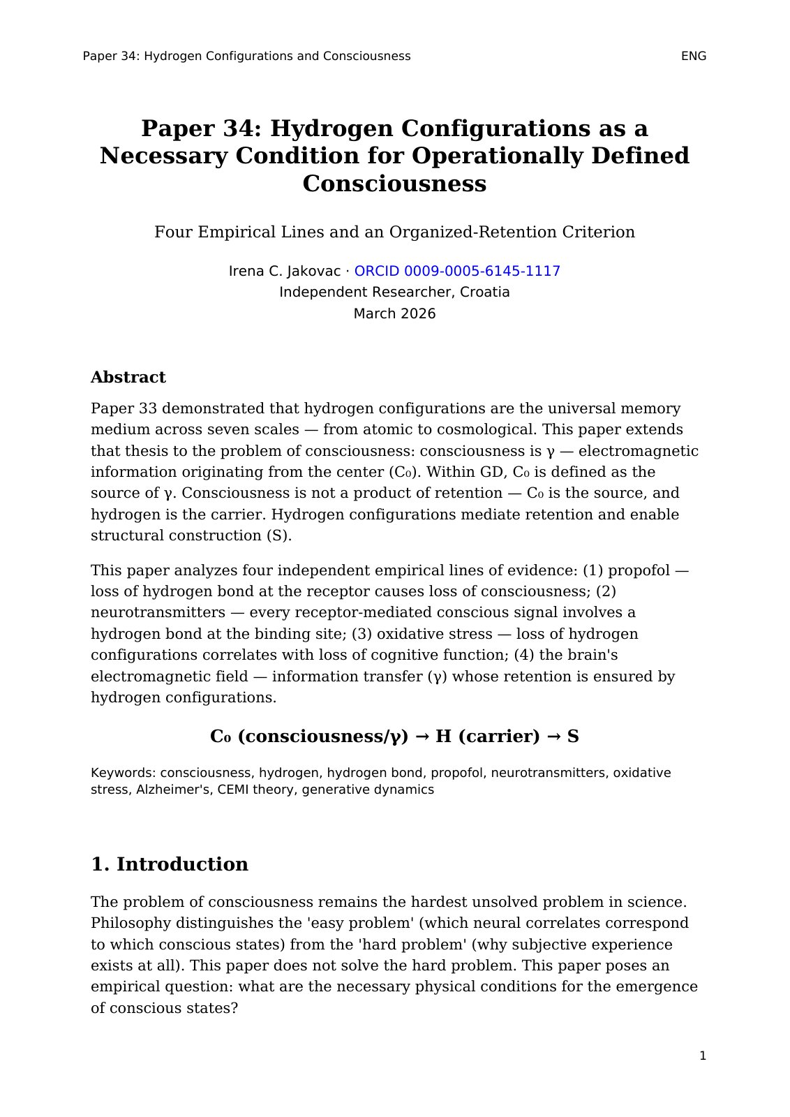 First page of Hydrogen Configurations as a Necessary C