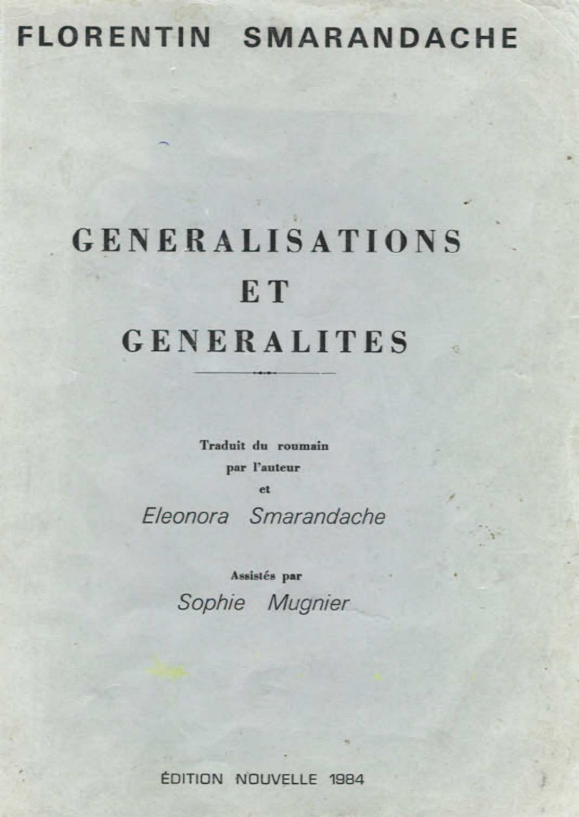 First page of Generalisations et Generalites French