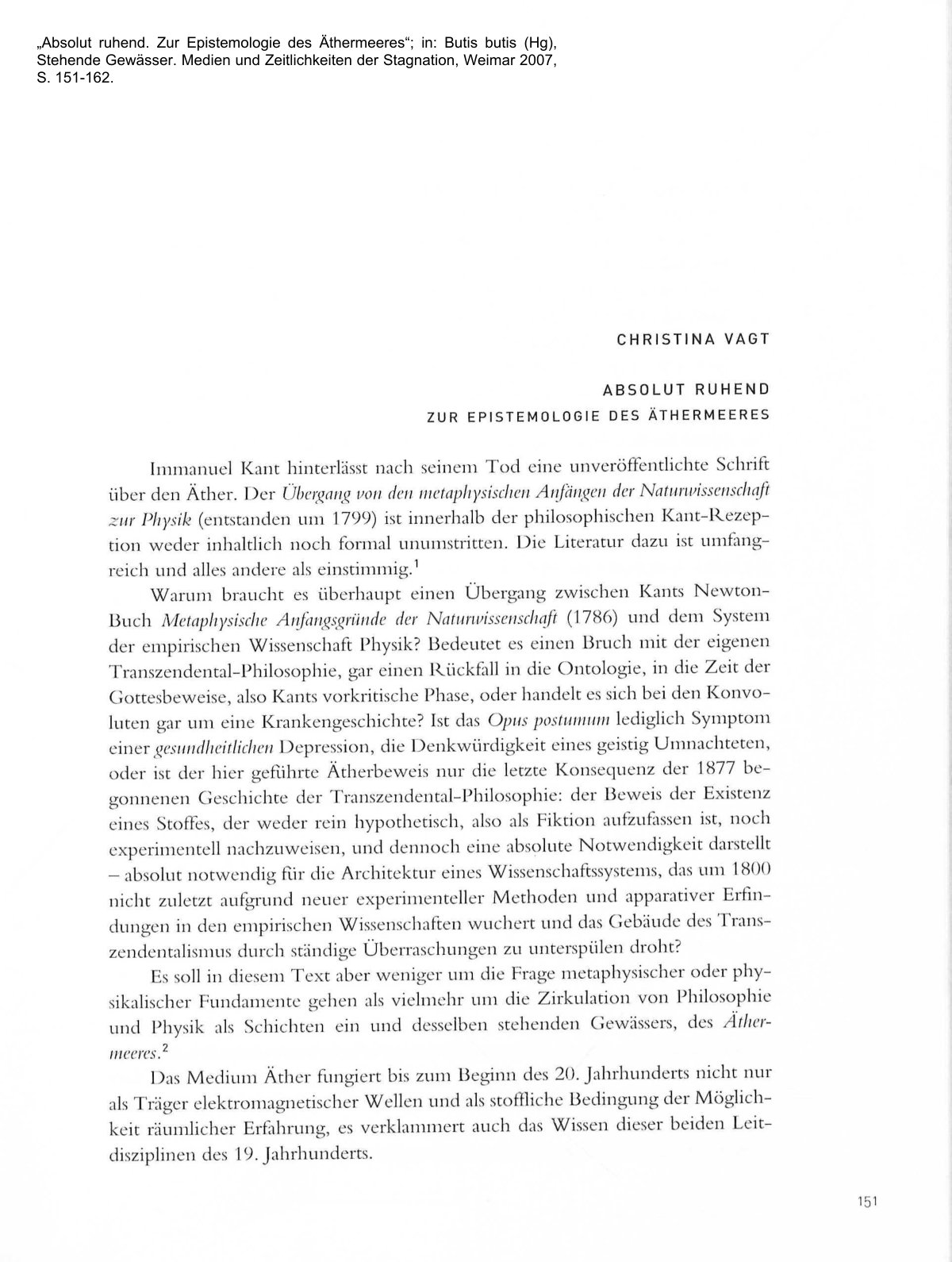 First page of Absolut ruhend. Zur Epistemologie des Äthermeeres