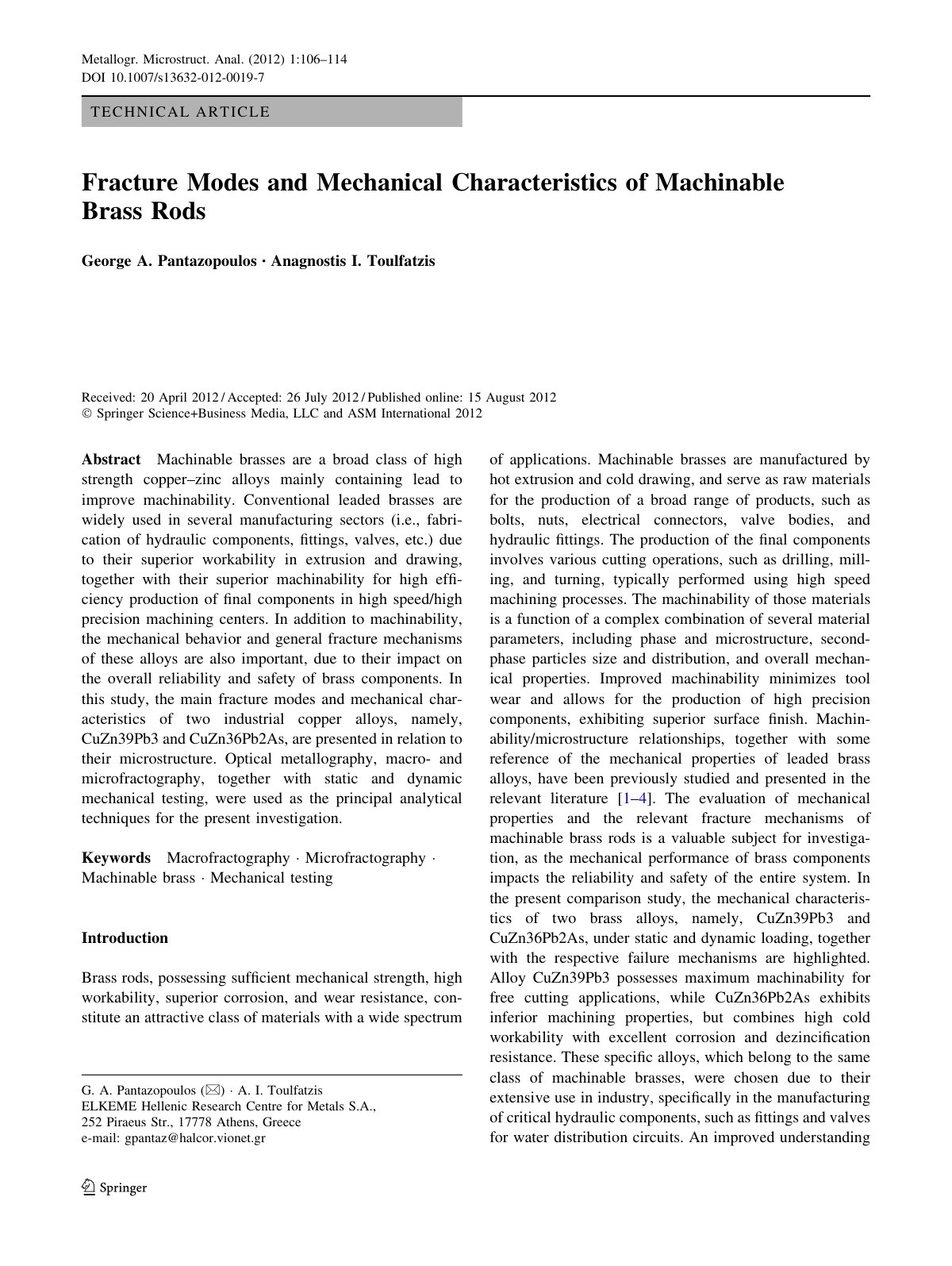 First page of Fracture Modes and Mechanical Characteri