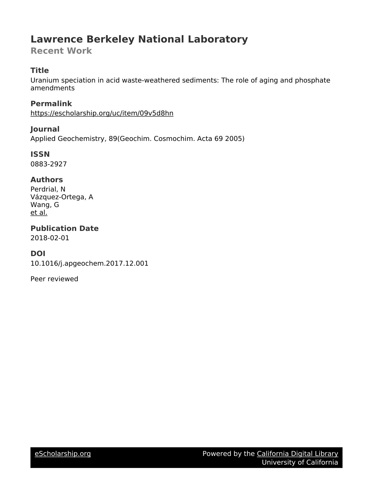 First page of Uranium speciation in acid waste-weathered sediments: The role of aging and phosphate amendments