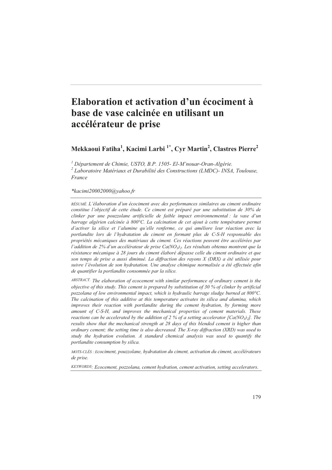 First page of Elaboration et activation d un ecociment