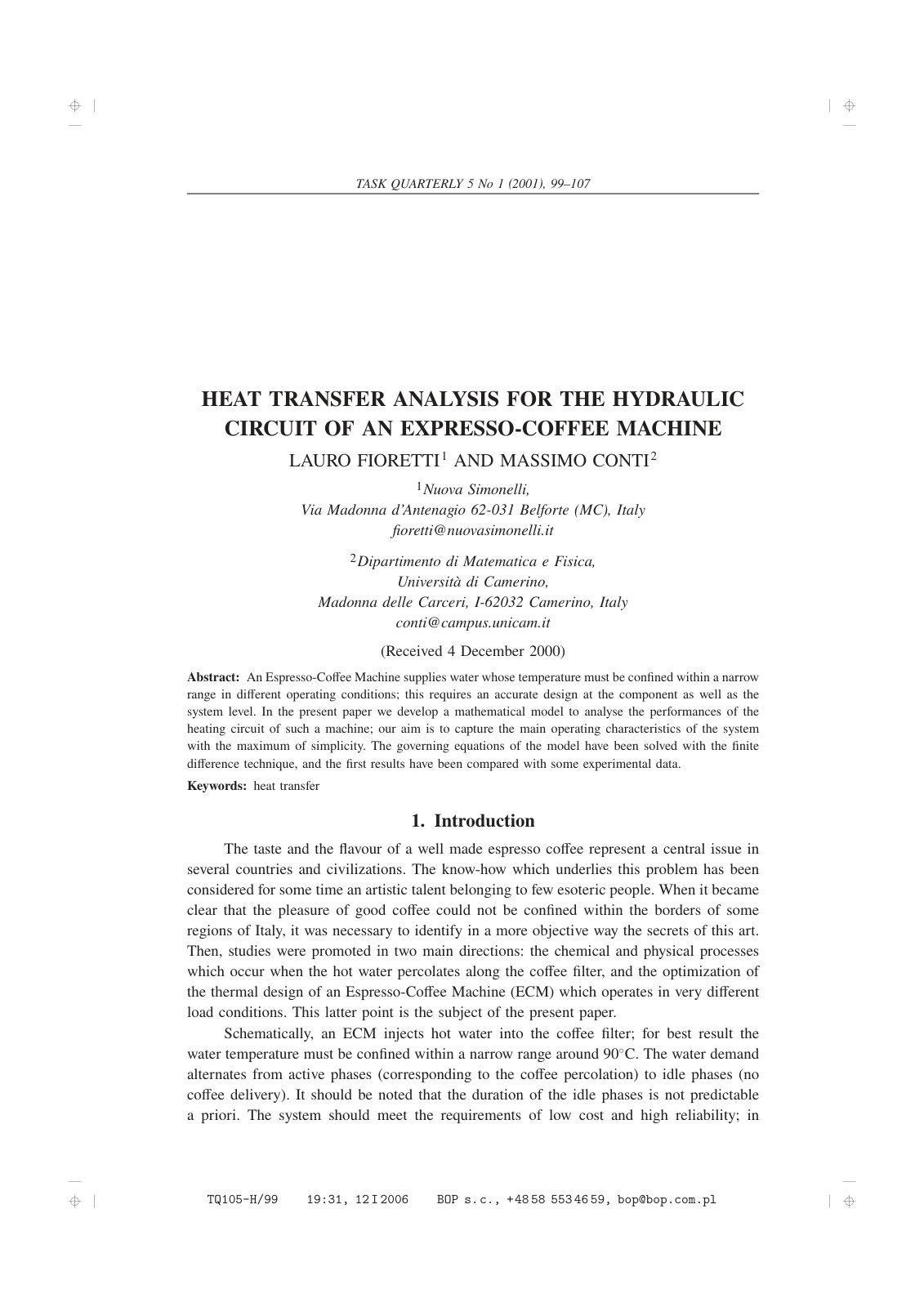 First page of HEAT TRANSFER ANALYSIS FOR THE HYDRAULIC CIRCUIT OF AN EXPRESSO-COFFEE MACHINE
