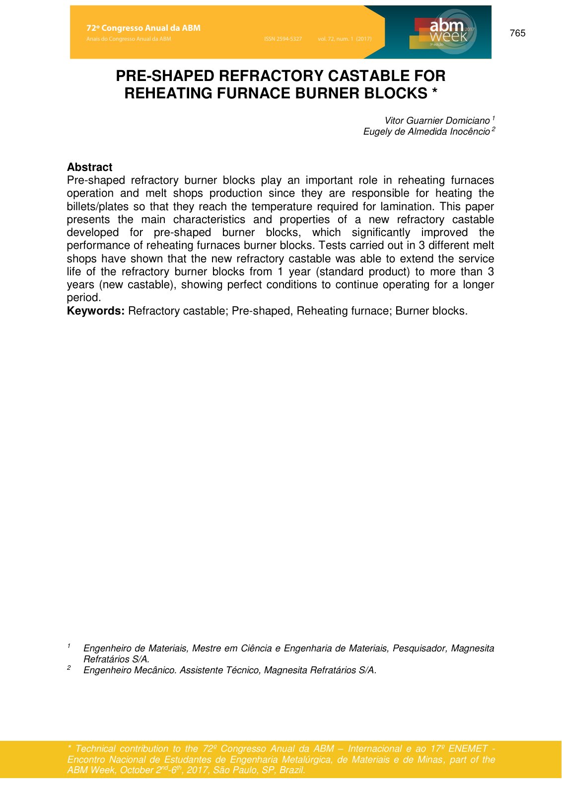 First page of Pre Shaped Refractory Castable for Rehea