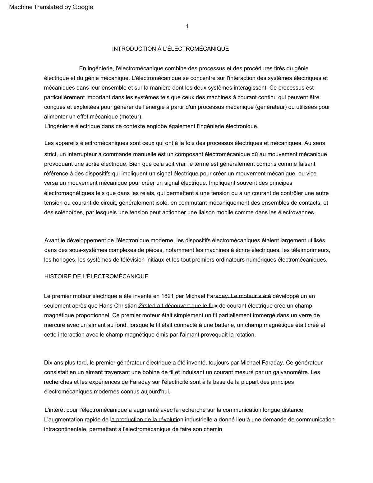 First page of Electromechanics 1