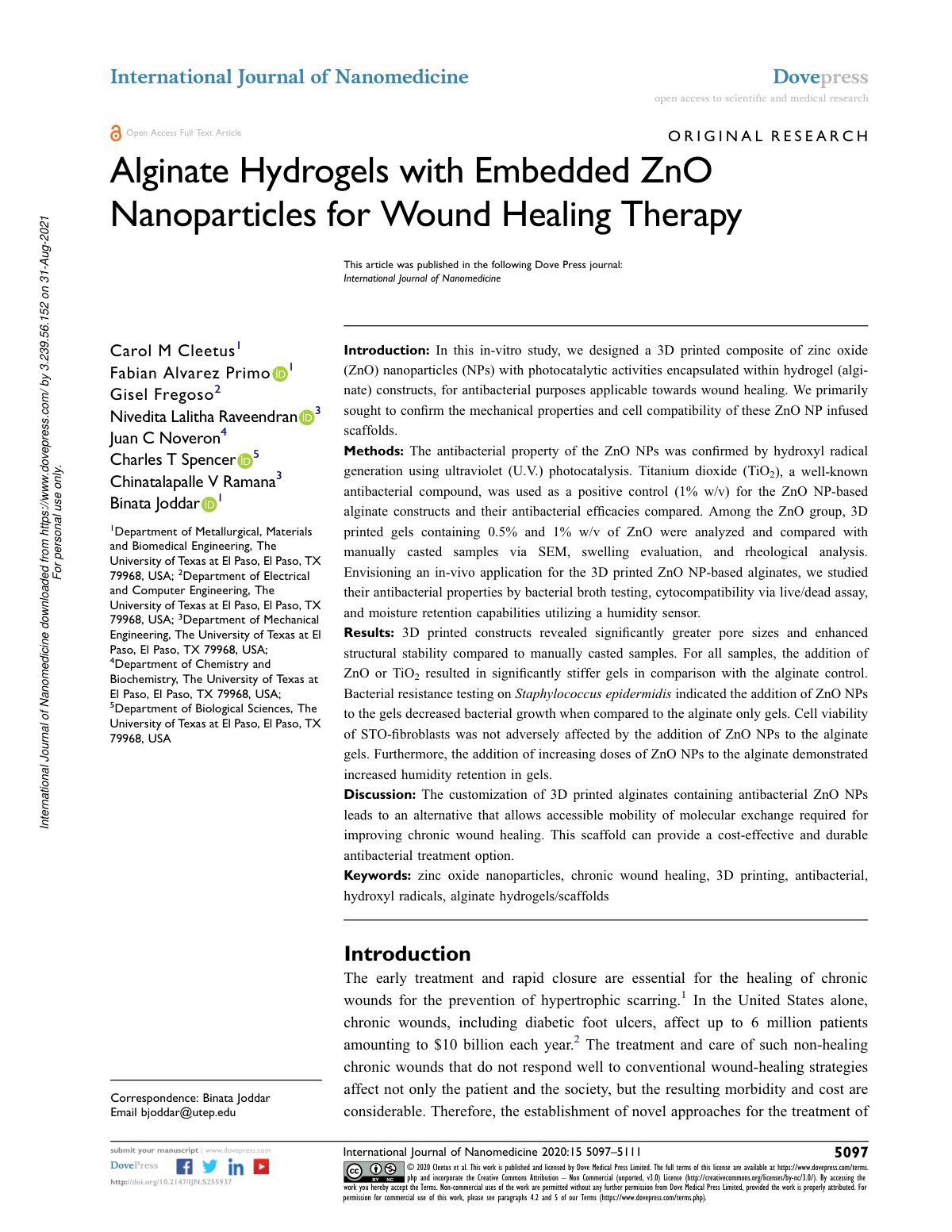 First page of Alginate Hydrogels with Embedded ZnO Nan