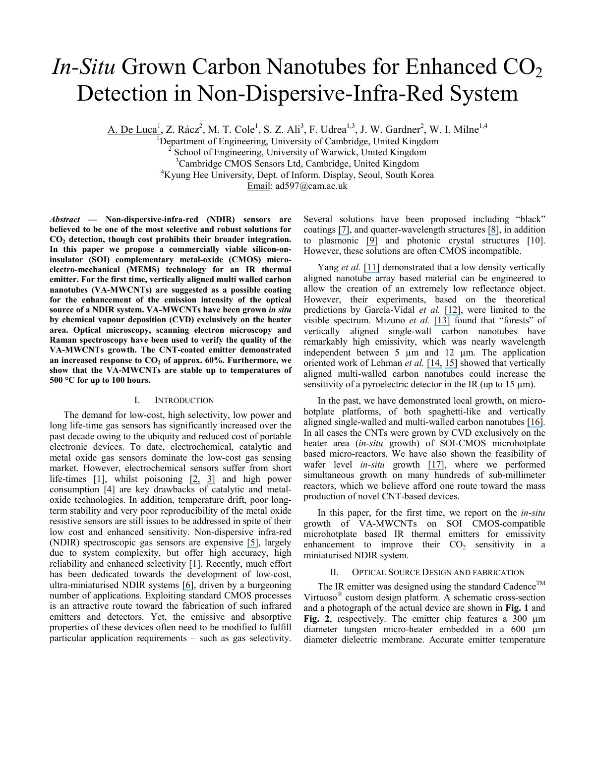 First page of In-Situ Grown Carbon Nanotubes for Enhanced CO2 Detection in Non-Dispersive-Infra-Red System