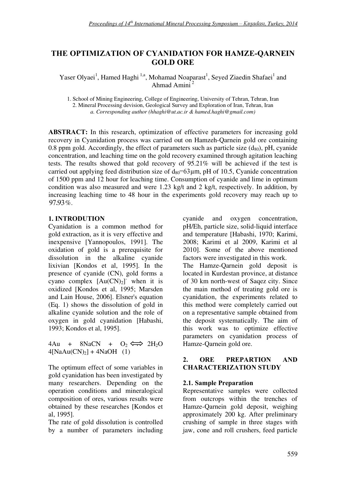 First page of THE OPTIMIZATION OF CYANIDATION FOR HAMZ