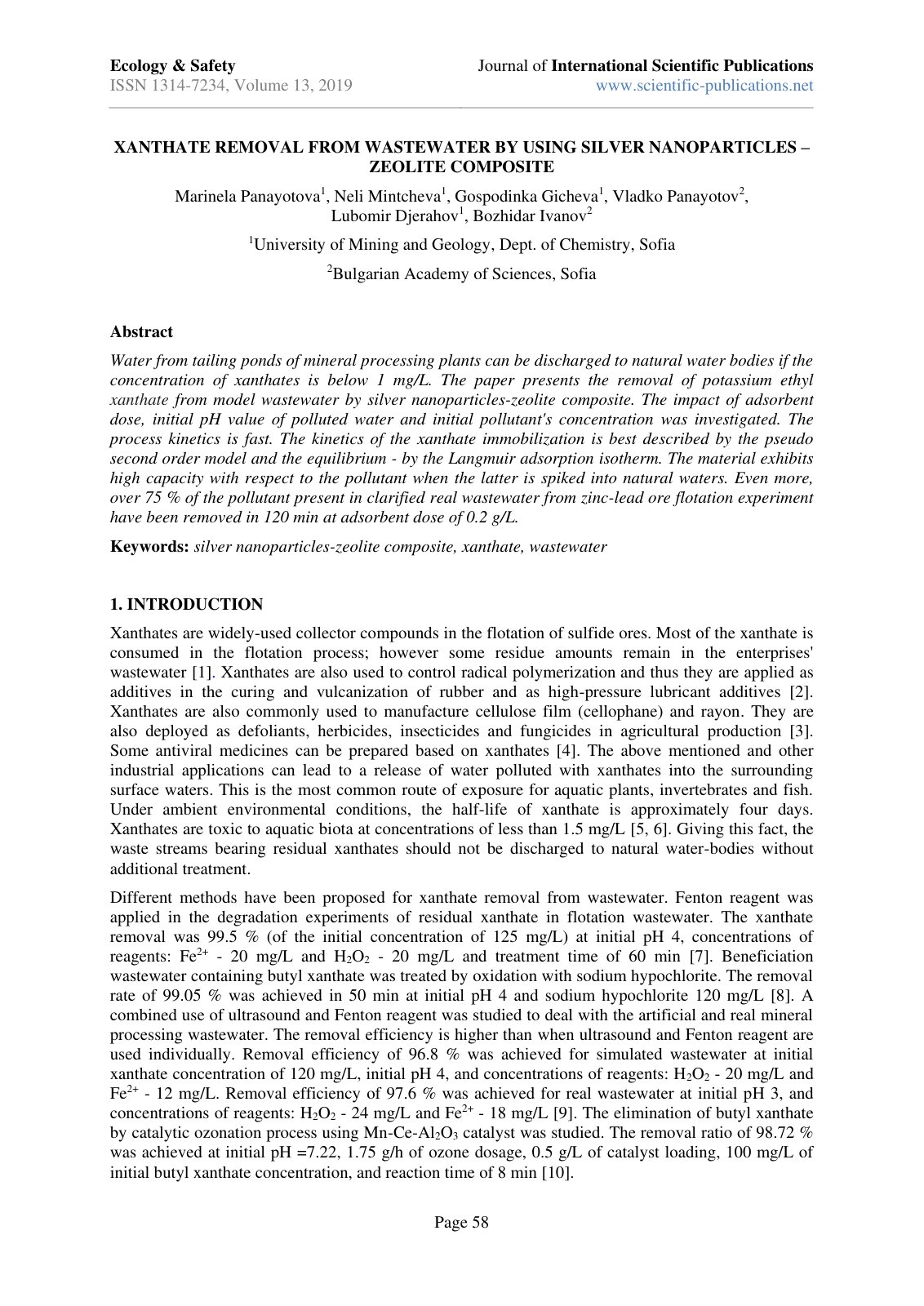 First page of XANTHATE REMOVAL FROM WASTEWATER BY USING SILVER NANOPARTICLES – ZEOLITE COMPOSITE