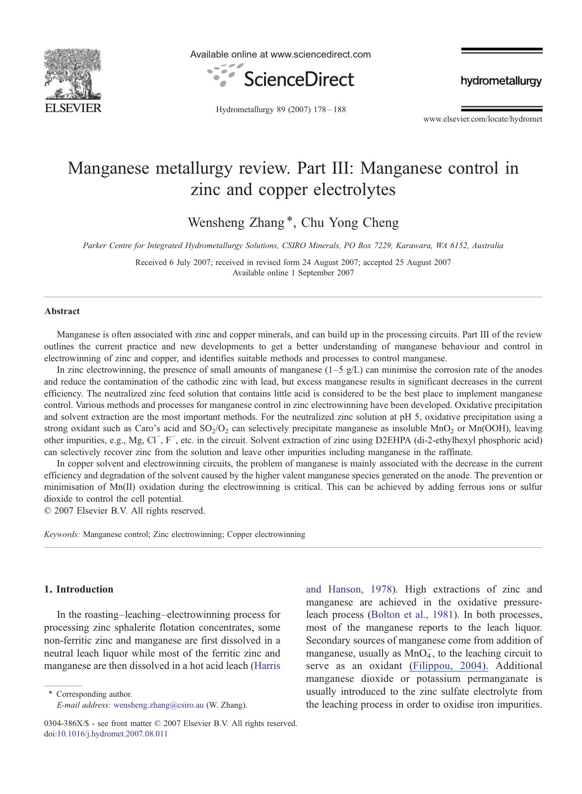 First page of Manganese metallurgy review Part III Man