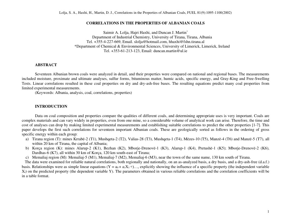 First page of Correlations in the properties of Albani