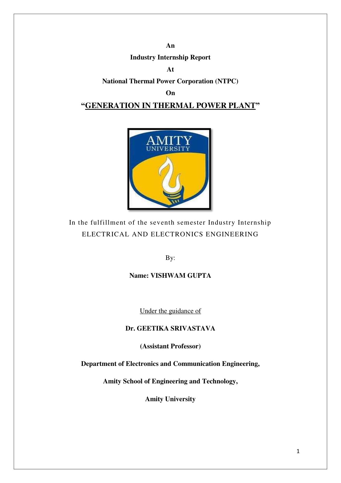 First page of Generation in Thermal Power Plant
