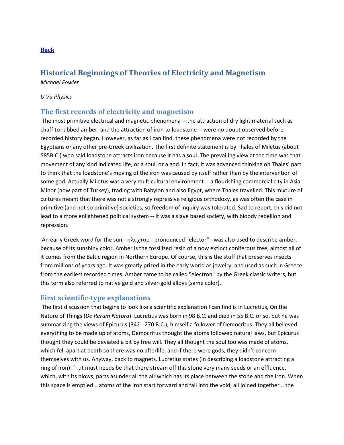 First page of Historical Beginnings of Theories of Electricity and Magnetism