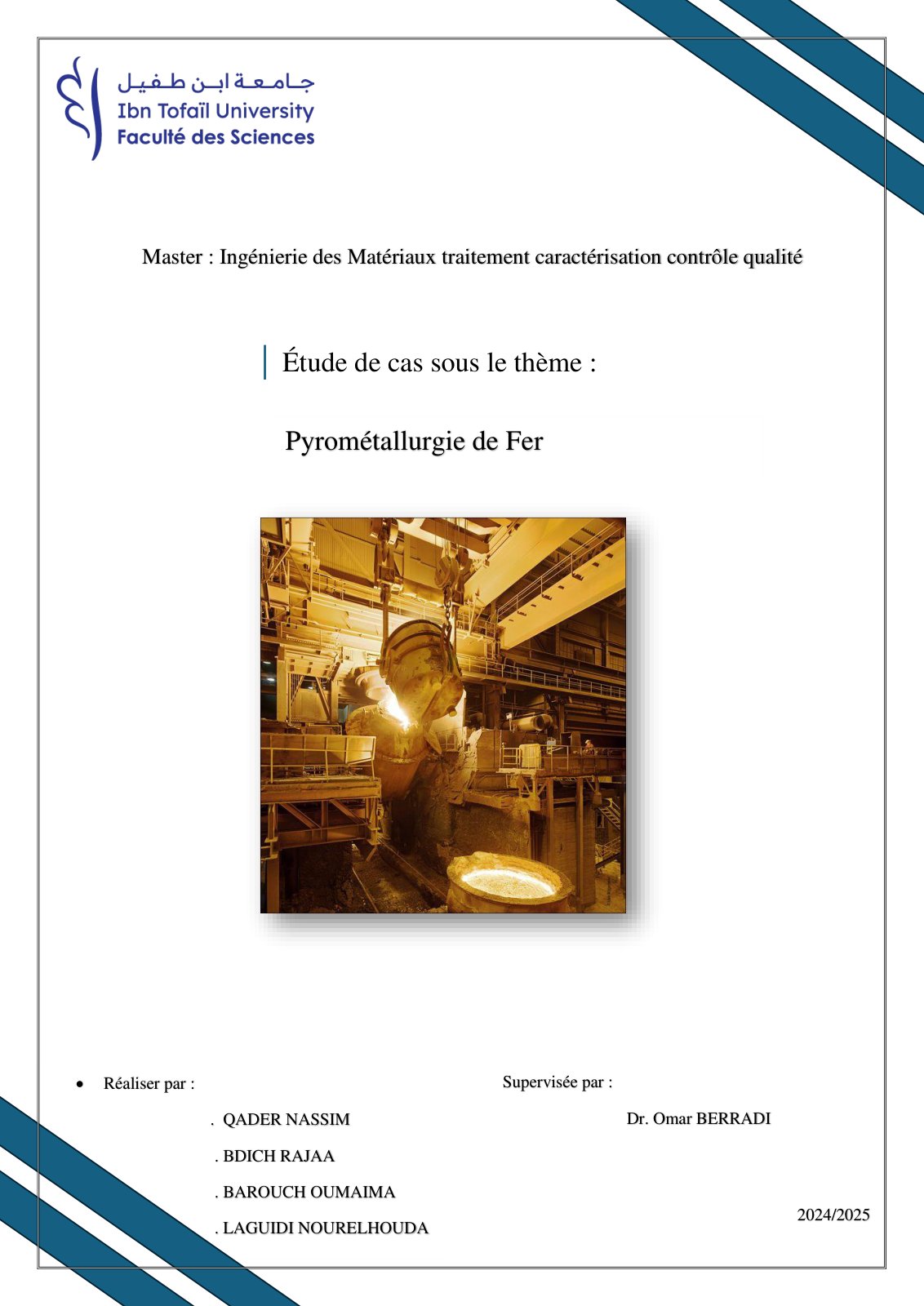 First page of Pyrométallurgie de Fer