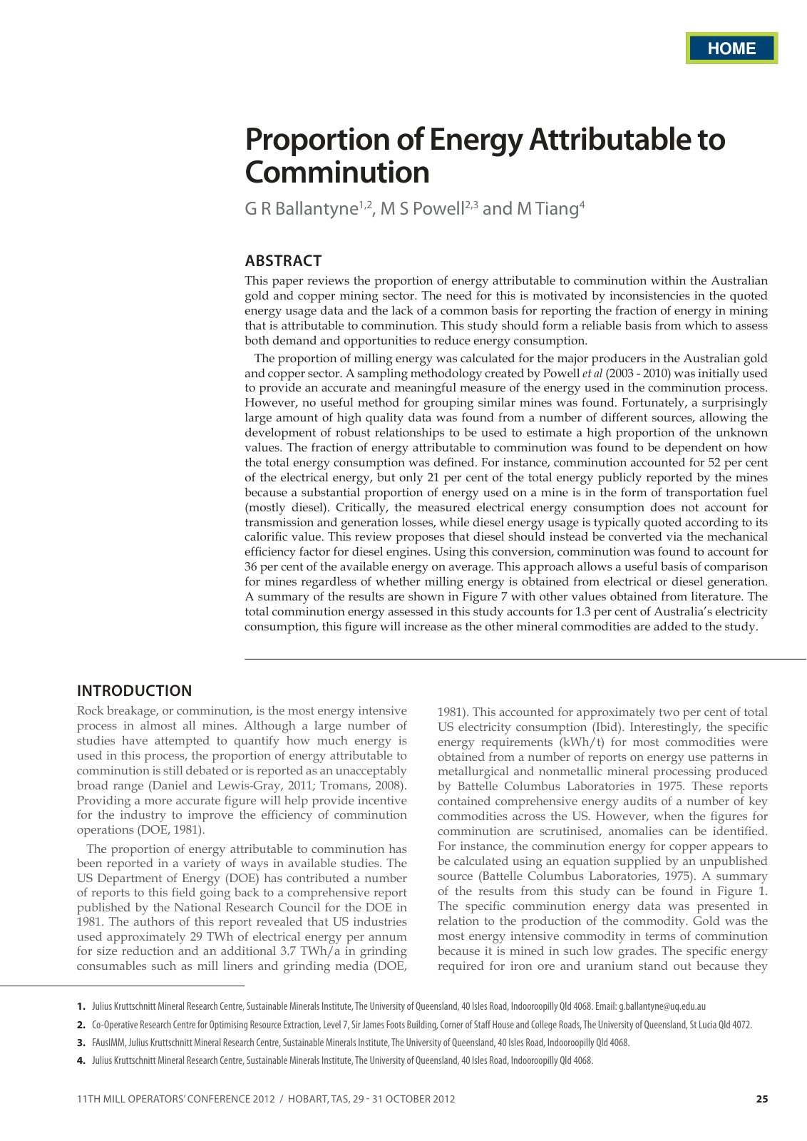 First page of Proportion of Energy Attributable to Comminution