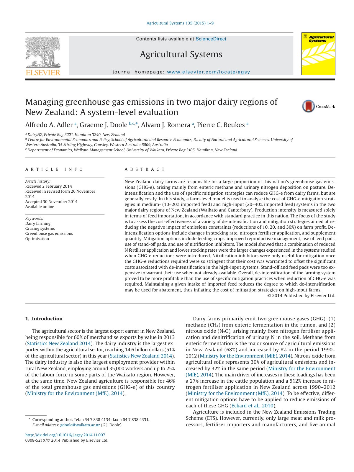 First page of Managing greenhouse gas emissions in two