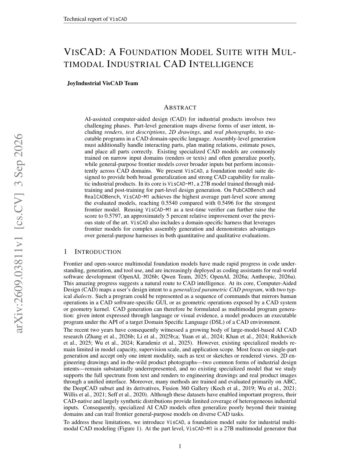 First page of 2026 JoyIndustrial VisCAD Industrial CAD Intelligence