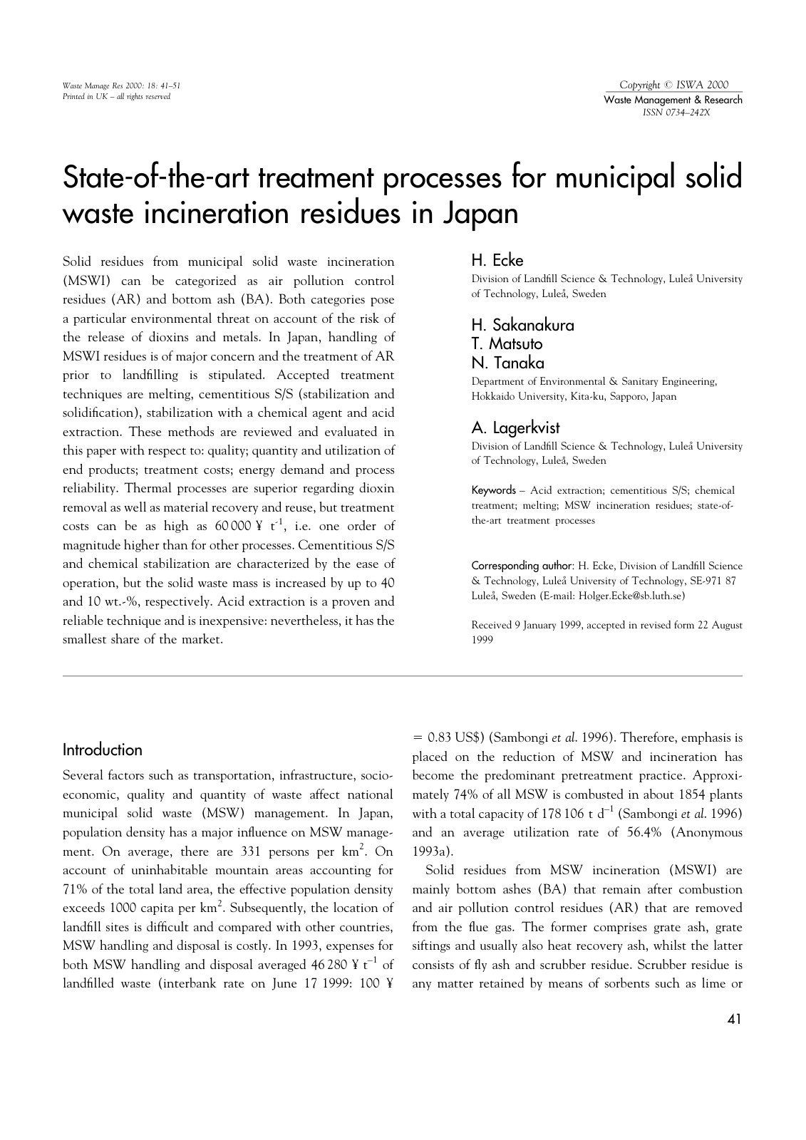 First page of State of the art treatment processes for