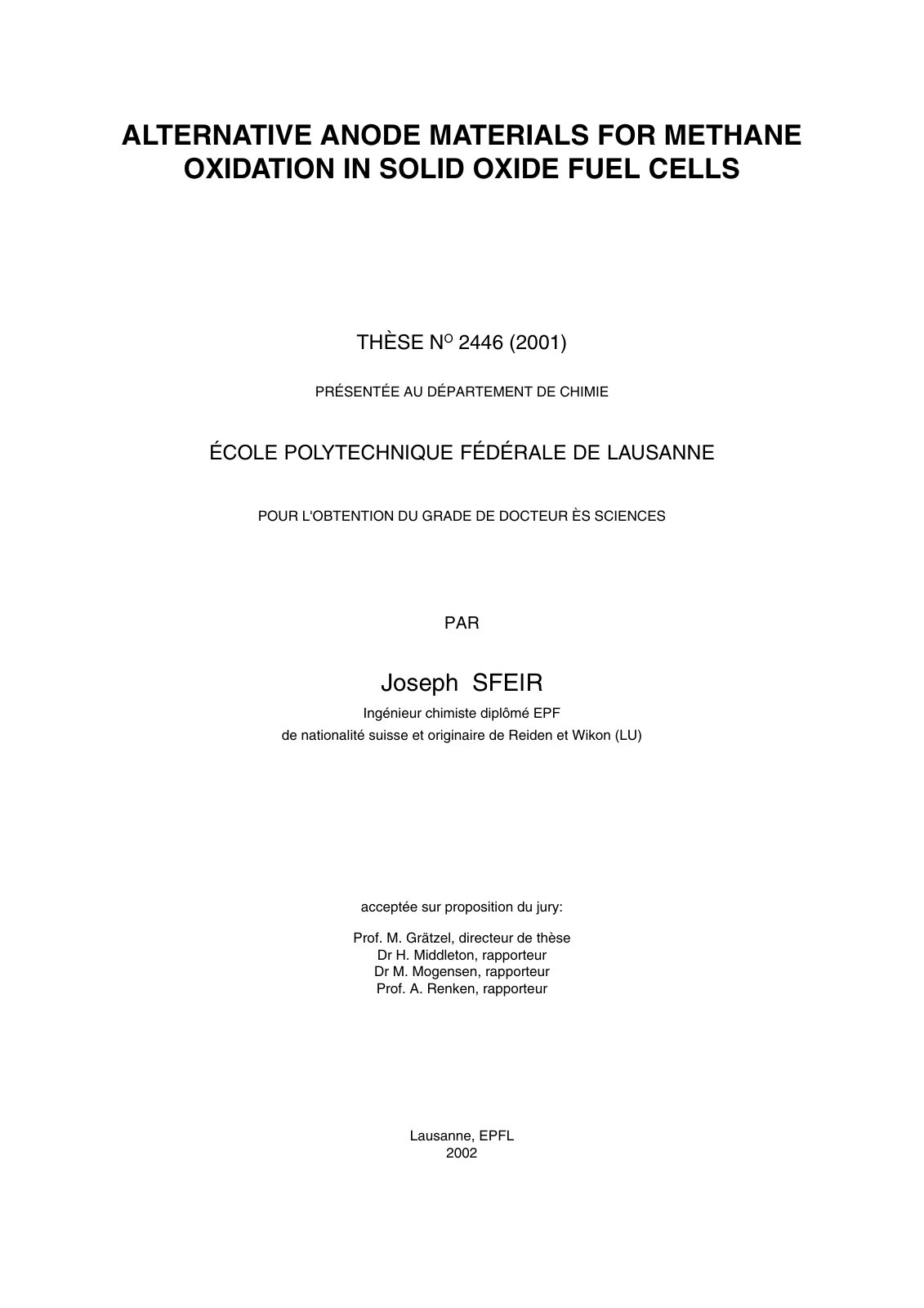 First page of ALTERNATIVE ANODE MATERIALS FOR METHANE OXIDATION IN SOLID OXIDE FUEL CELLS