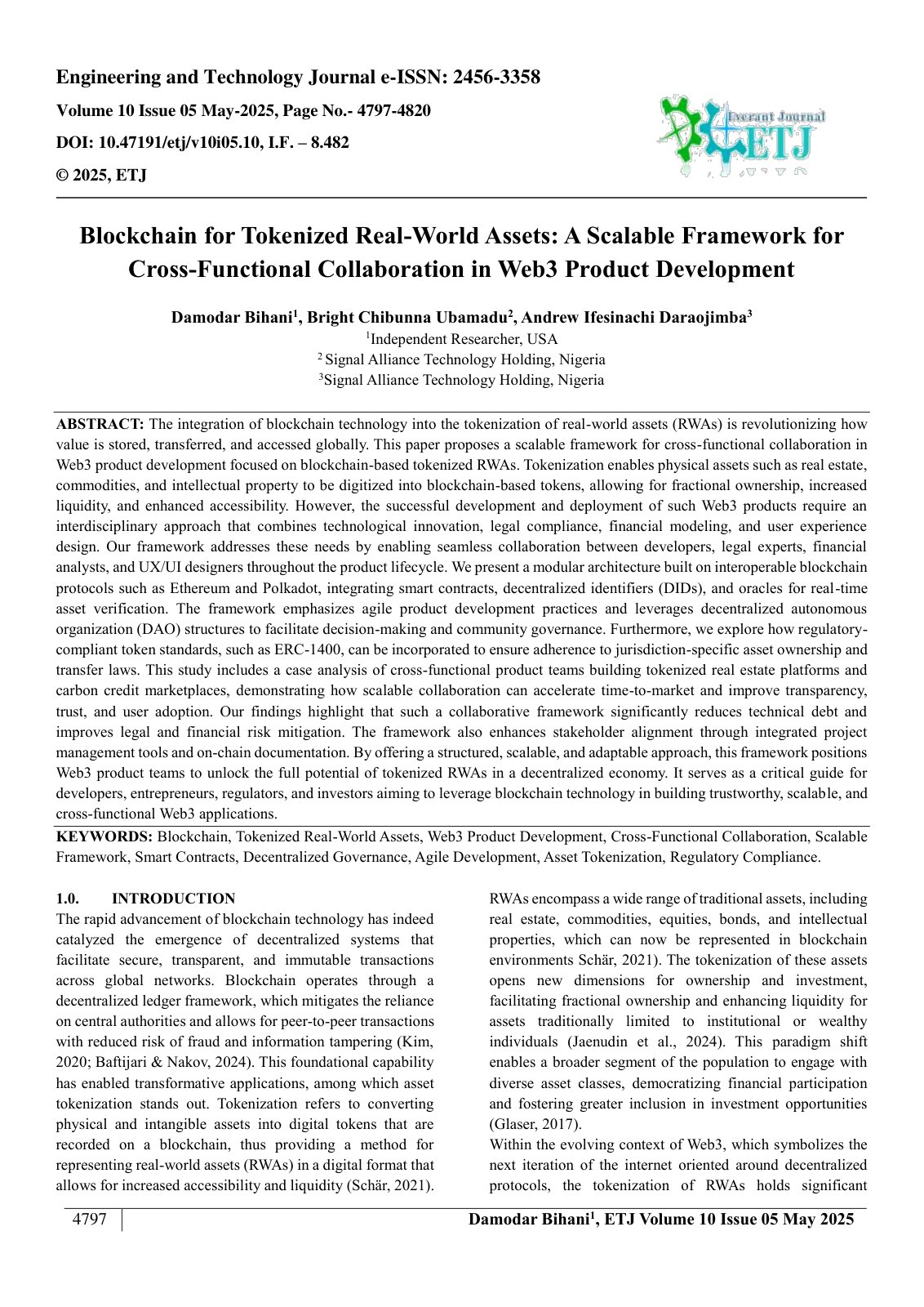 First page of Blockchain for Tokenized Real-World Assets: A Scalable Framework for  Cross-Functional Collaboration in Web3 Product Development  